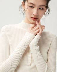 100% Merino Wool Ribbed Mock Neck Top