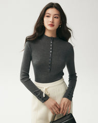 100% Merino Wool Ribbed Mock Neck Top