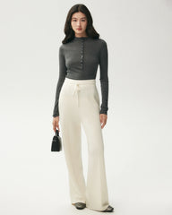 100% Merino Wool Ribbed Mock Neck Top