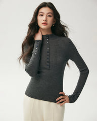 100% Merino Wool Ribbed Mock Neck Top