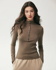 100% Merino Wool Ribbed Mock Neck Top