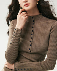 100% Merino Wool Ribbed Mock Neck Top