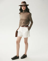 100% Merino Wool Button Cuff Turtleneck