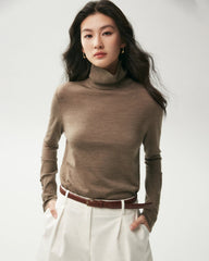 100% Merino Wool Button Cuff Turtleneck