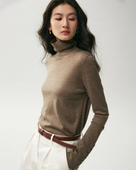 100% Merino Wool Button Cuff Turtleneck