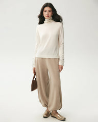100% Merino Wool Button Cuff Turtleneck