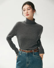 100% Merino Wool Button Cuff Turtleneck
