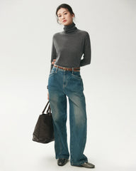 100% Merino Wool Button Cuff Turtleneck