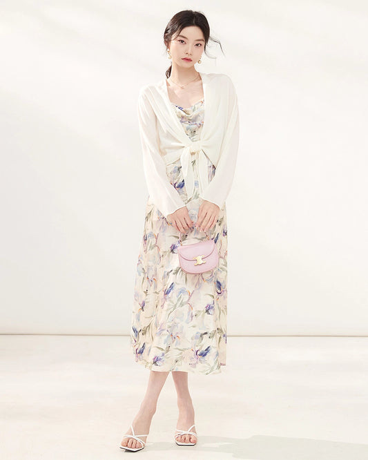 Silk Double Crepe Tie-Front Cardigan