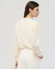 Long Sleeve Silk Blouse with Ruffle Trim