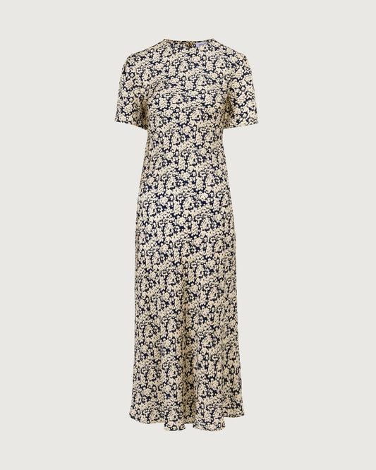 Baby’s Breath Printed Short Sleeve Silk Midi Dress