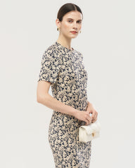 Baby’s Breath Printed Short Sleeve Silk Midi Dress