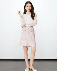 Tie Neck Silk Blouse with Sheer Sleeves