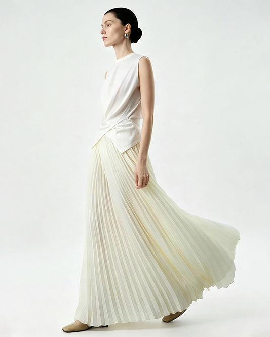 Pleated A Line Maxi Skirt with Silk Lining
