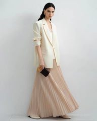 Pleated A Line Maxi Skirt with Silk Lining