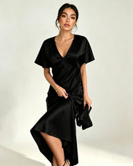 Satin Triacetate Batwing Sleeve Maxi Slip Dress