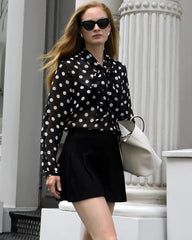 Sheer Polka Dot Silk Blouse, Black and White