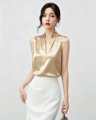 22 Momme Silk V-Neck Pleated Blouse