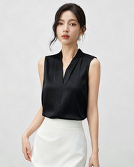 22 Momme Silk V-Neck Pleated Blouse
