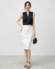 22 Momme Silk V-Neck Pleated Blouse
