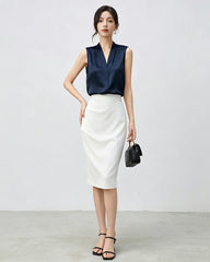 22 Momme Silk V-Neck Pleated Blouse