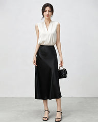 22 Momme Silk V-Neck Pleated Blouse