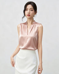 22 Momme Silk V-Neck Pleated Blouse