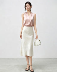 22 Momme Silk V-Neck Pleated Blouse