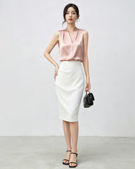 22 Momme Silk V-Neck Pleated Blouse