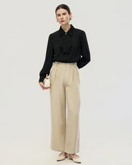 19 Momme Silk Ruffle Collar Long Sleeve Blouse