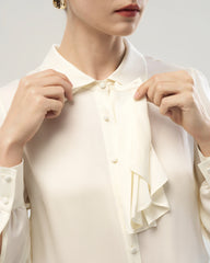 19 Momme Silk Ruffle Collar Long Sleeve Blouse