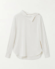 Asymmetric Boat Neck Silk Long Sleeve Blouse