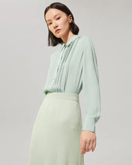 30 Momme Silk Pleated Long Sleeve Blouse