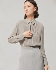 30 Momme Silk Pleated Long Sleeve Blouse