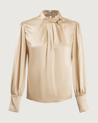 19 Momme Silk Blouse with Handcrafted Rose Detail