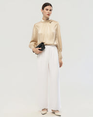 19 Momme Silk Blouse with Handcrafted Rose Detail
