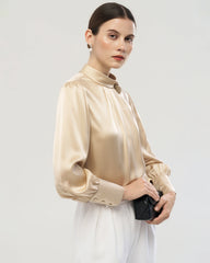 19 Momme Silk Blouse with Handcrafted Rose Detail