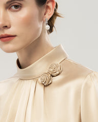 19 Momme Silk Blouse with Handcrafted Rose Detail