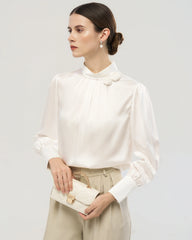 19 Momme Silk Blouse with Handcrafted Rose Detail