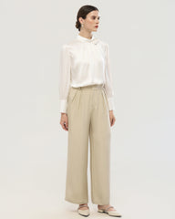 19 Momme Silk Blouse with Handcrafted Rose Detail
