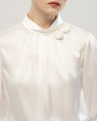 19 Momme Silk Blouse with Handcrafted Rose Detail