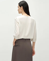 19 Momme Round Neck Silk Blouse 3/4 Sleeve