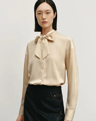 Silk Bow Tie Long Sleeve Blouse