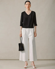 22 Momme V Neck Silk Blouse with 3/4 Sleeve