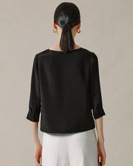 22 Momme V Neck Silk Blouse with 3/4 Sleeve