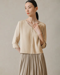 22 Momme V Neck Silk Blouse with 3/4 Sleeve
