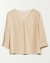 22 Momme V Neck Silk Blouse with 3/4 Sleeve