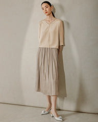 22 Momme V Neck Silk Blouse with 3/4 Sleeve