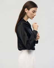 22 Momme Tie Neck Silk Long Sleeve Blouse