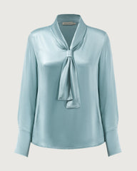 22 Momme Tie Neck Silk Long Sleeve Blouse